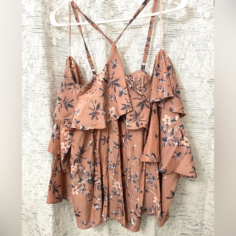 Express Floral Ruffle Blouse in Brown and Black